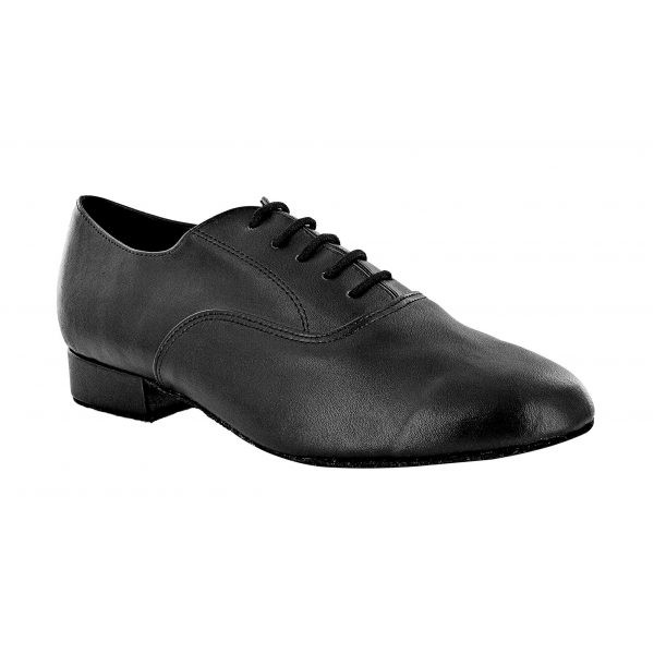 Klassisk sort dansesko for herre i skinn, 2.5 cm hæl, tilbud 30%
