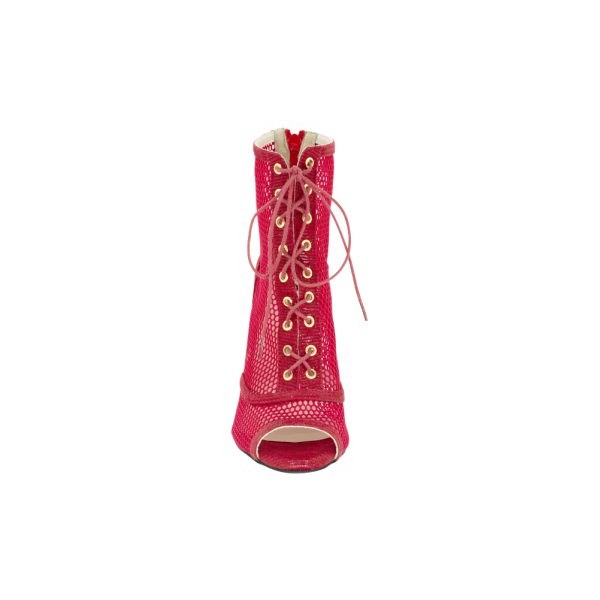 Rød støvlett i skinn med stiletthæl, 11 cm høy hæl, bare 38 tilbud 30%