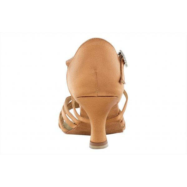 Lys brun satengsko med flettede bånd, 5.5 cm hæl, fleksibel såle