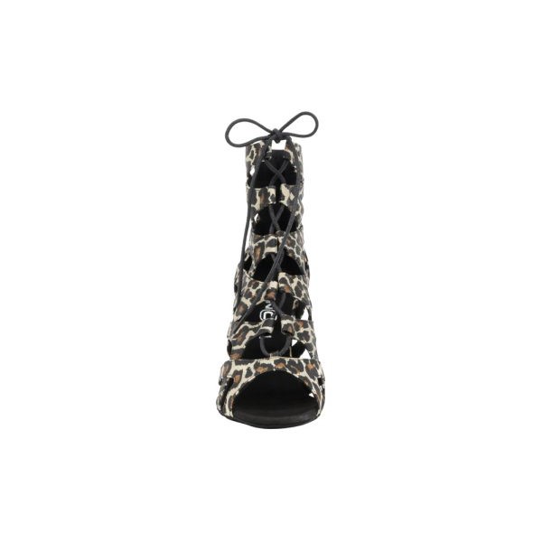 Dansestøvlett i sateng med leopardmønster, 7.5 cm høy hæl, 50% rabatt