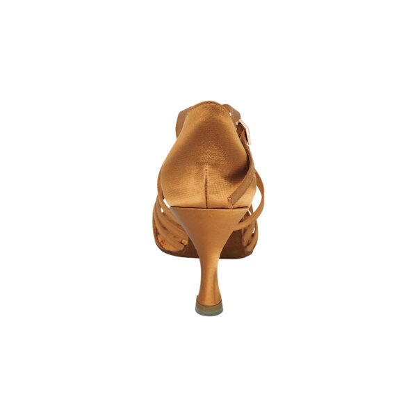 Lys brun satengsko med 5 bånd, 7.5 cm hæl, antiskli innersåle